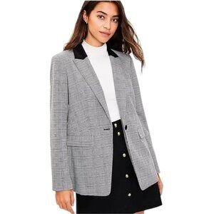 LOFT Plaid Velvet Collar Long Modern Blazer Jacket Academia Business Casual - 2